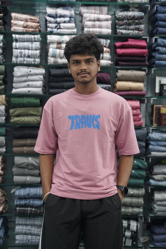 Mens Five Sleeve TRAUIS Back Printed Oversize T-Shirt - Pink