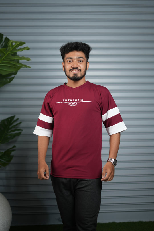 Men's Authentic Print Oversized T-Shirt | Drop Shoulder T-Shirt for Men - Maroon – 7MAN Men's Fashion India