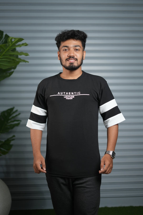 Men's Authentic Print Oversized T-Shirt | Drop Shoulder T-Shirt for Men - Black