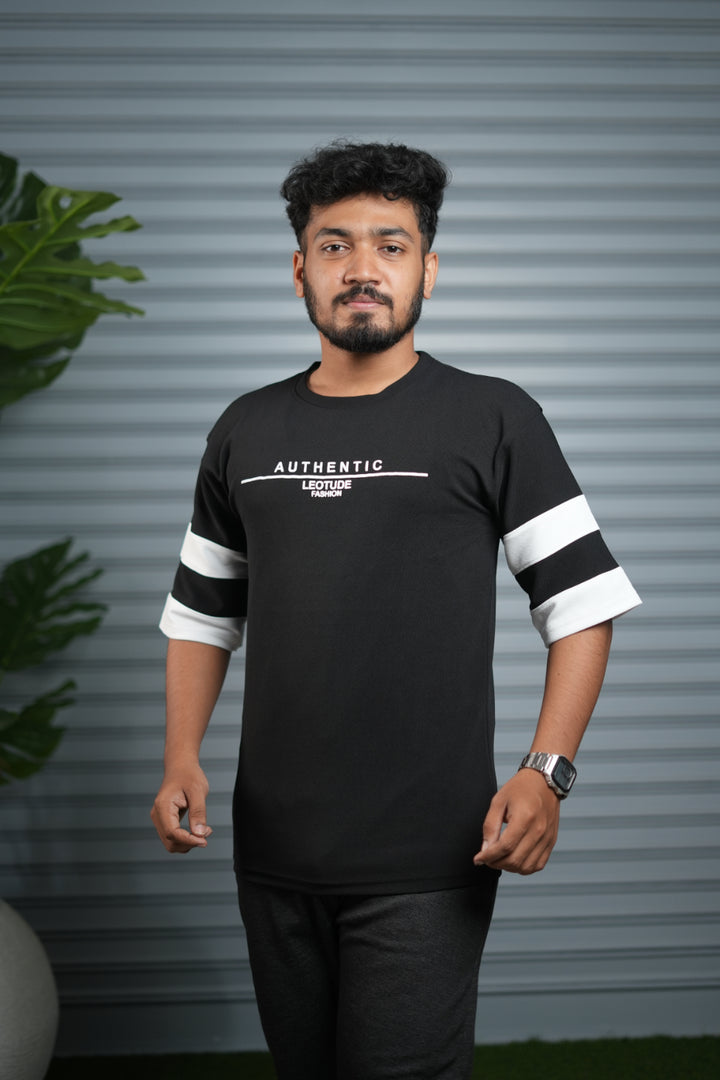 Men's Authentic Print Oversized T-Shirt | Drop Shoulder T-Shirt for Men - Black
