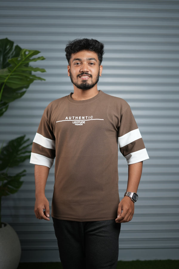 Men's Authentic Print Oversized T-Shirt | Drop Shoulder T-Shirt for Men - Brown