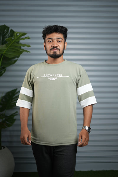 Men's Authentic Print Oversized T-Shirt | Drop Shoulder T-Shirt for Men - Pista Green