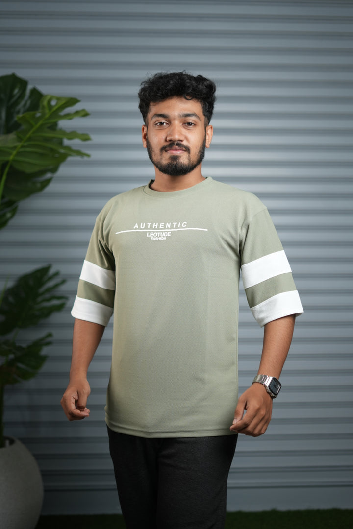 Men's Authentic Print Oversized T-Shirt | Drop Shoulder T-Shirt for Men - Pista Green