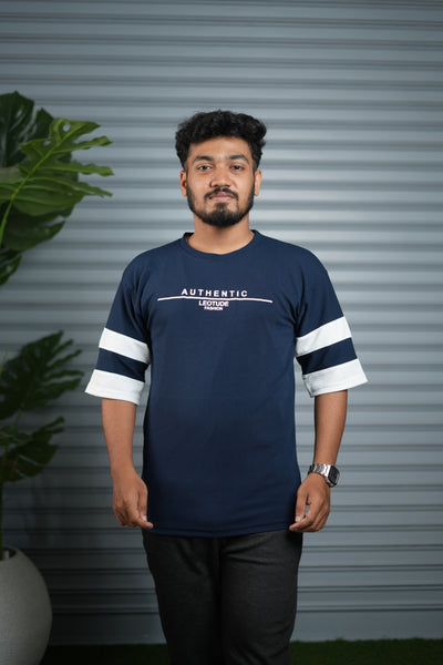 Men's Authentic Print Oversized T-Shirt | Drop Shoulder T-Shirt for Men - Navy Blue