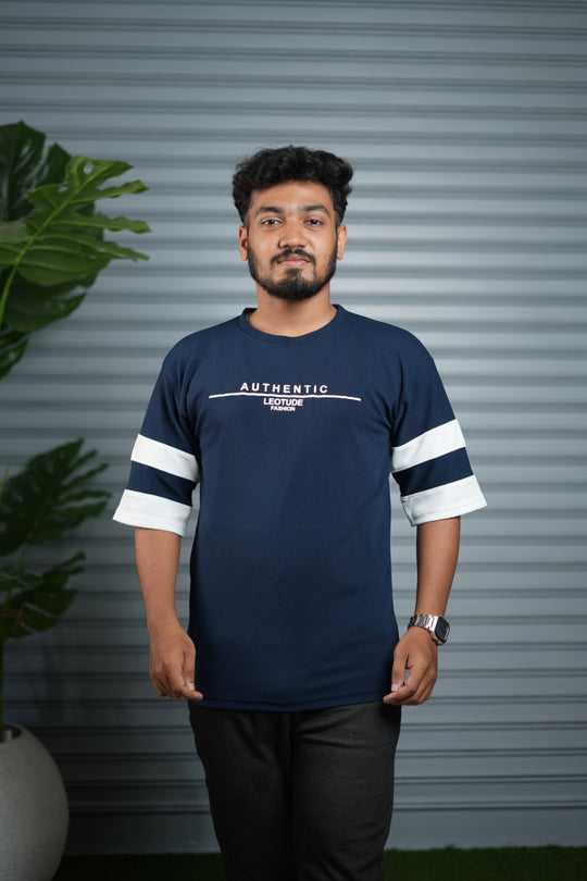 Men's Authentic Print Oversized T-Shirt | Drop Shoulder T-Shirt for Men - Navy Blue – 7MAN Men's Fashion India