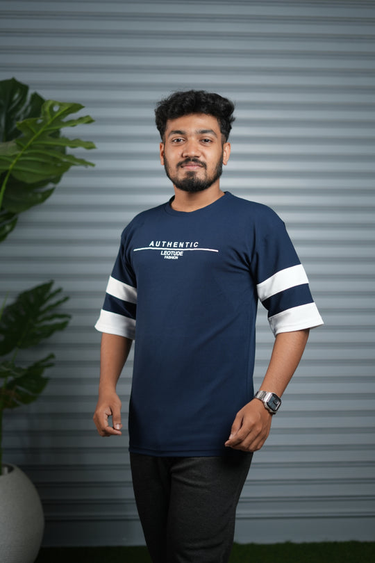 Men's Authentic Print Oversized T-Shirt | Drop Shoulder T-Shirt for Men - Navy Blue – alternate view – 7MAN India