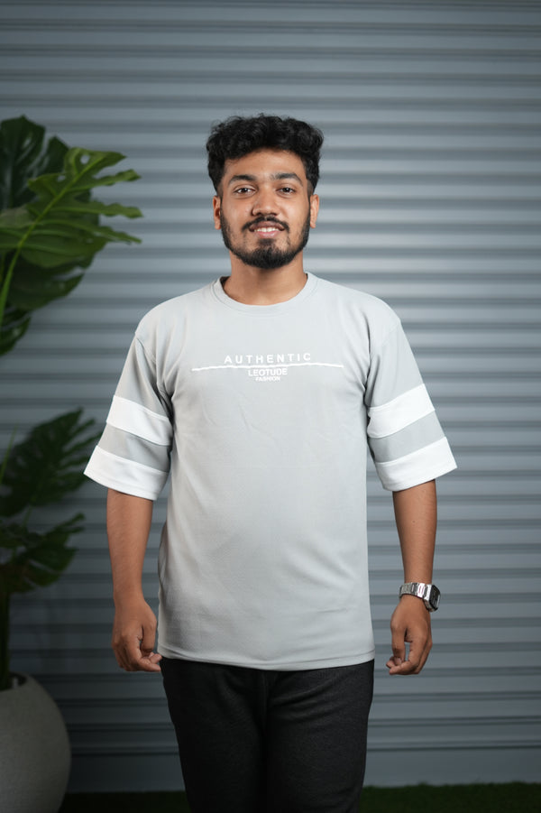 Men's Authentic Print Oversized T-Shirt | Drop Shoulder T-Shirt for Men - Ash