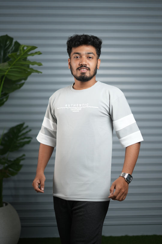 Men's Authentic Print Oversized T-Shirt | Drop Shoulder T-Shirt for Men - Ash – alternate view – 7MAN India