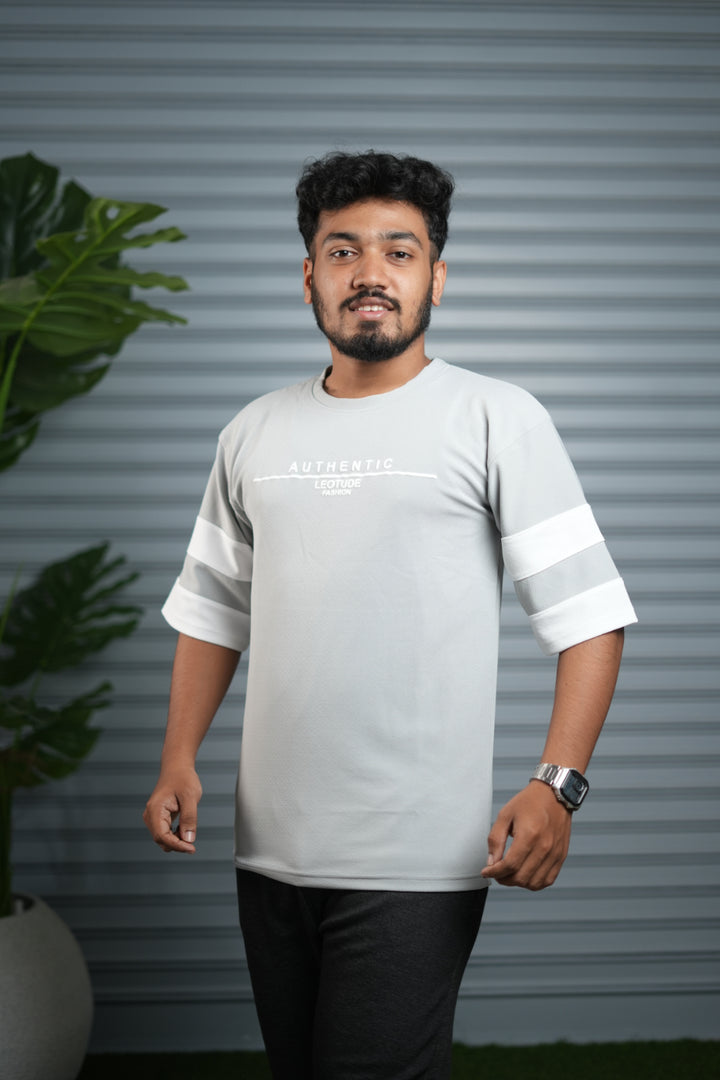 Men's Authentic Print Oversized T-Shirt | Drop Shoulder T-Shirt for Men - Ash