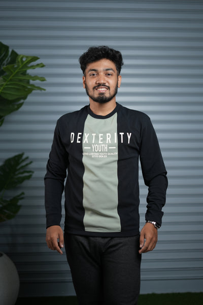Full Sleeve Round Neck Sweatshirt for Men | Dexterity Youth Print - Black