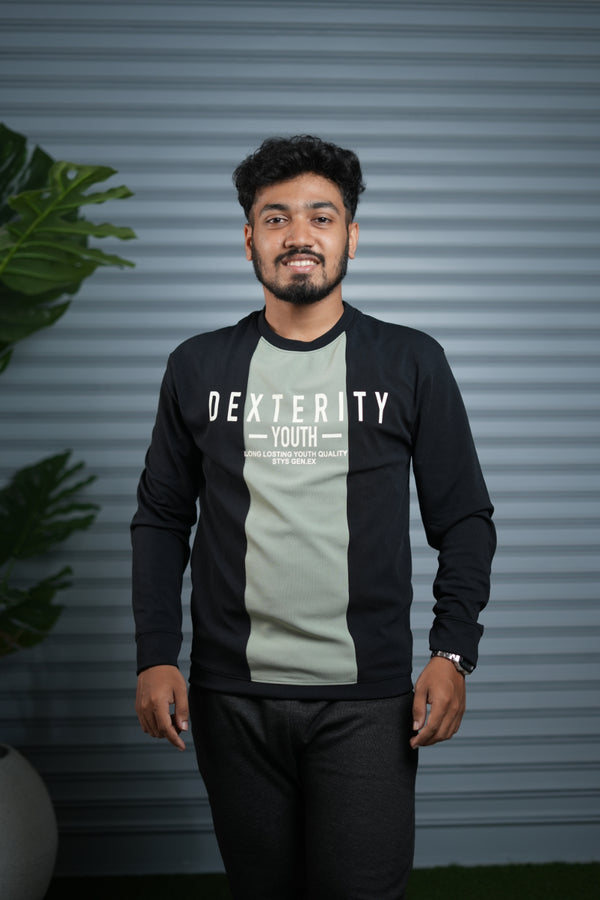 Full Sleeve Round Neck Sweatshirt for Men | Dexterity Youth Print - Black