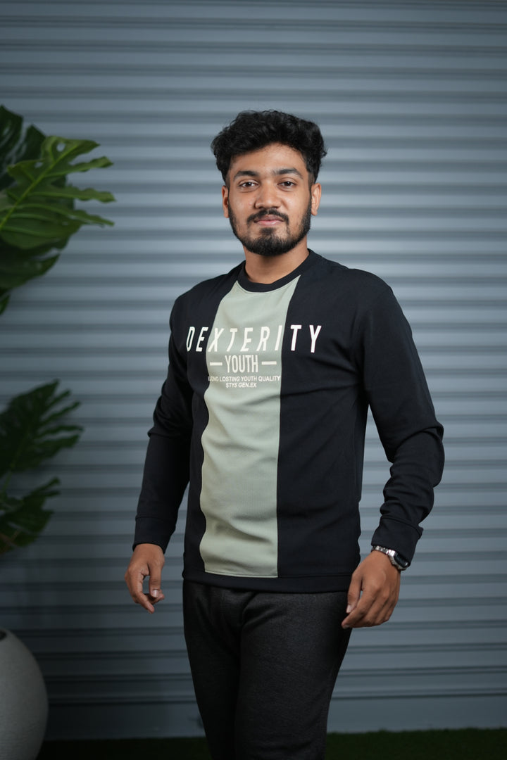 Full Sleeve Round Neck Sweatshirt for Men | Dexterity Youth Print - Black