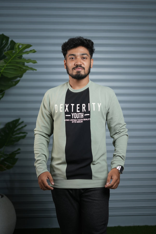 Full Sleeve Round Neck Sweatshirt for Men | Dexterity Youth Print - Pista Green