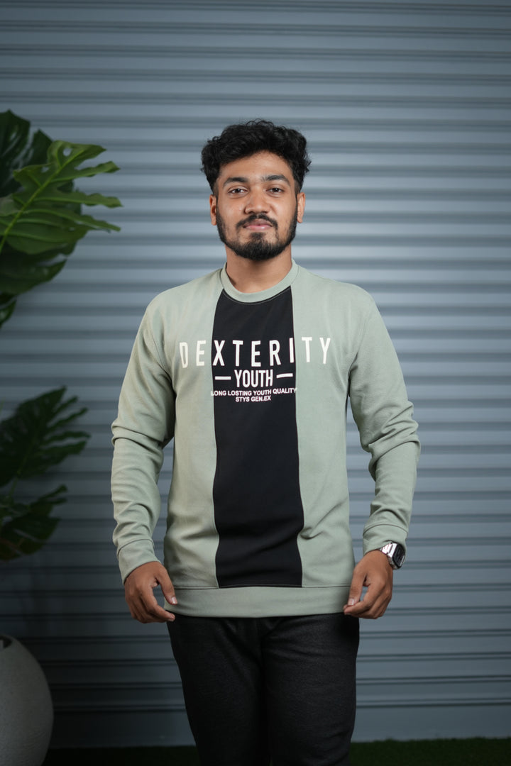 Full Sleeve Round Neck Sweatshirt for Men | Dexterity Youth Print - Pista Green