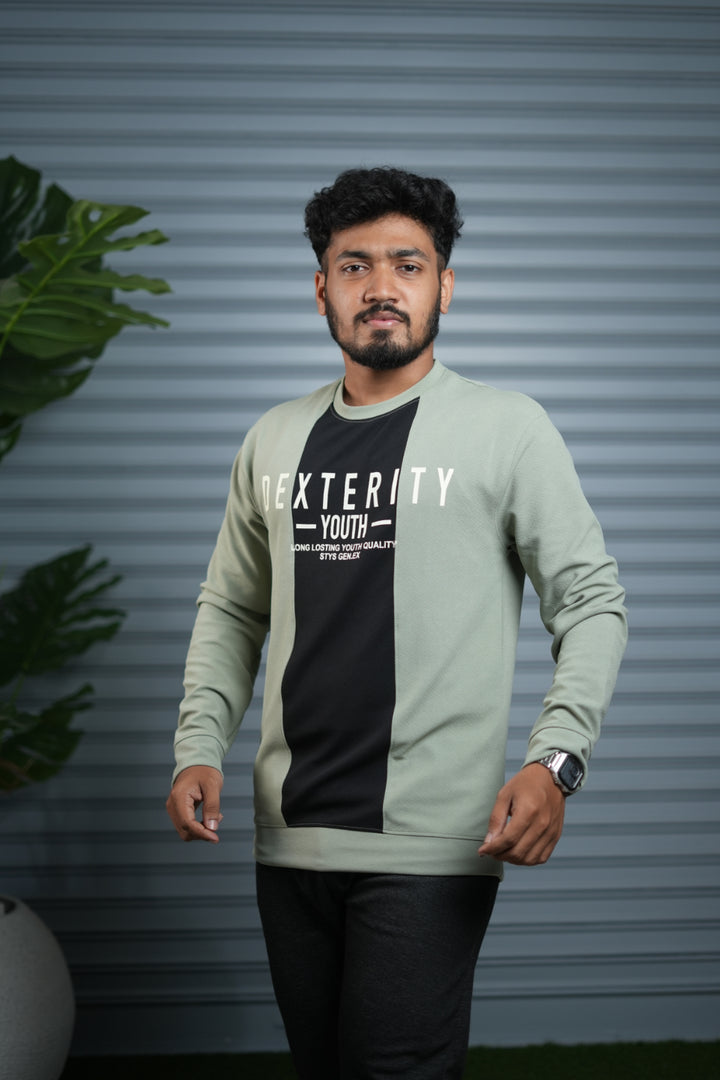 Full Sleeve Round Neck Sweatshirt for Men | Dexterity Youth Print - Pista Green