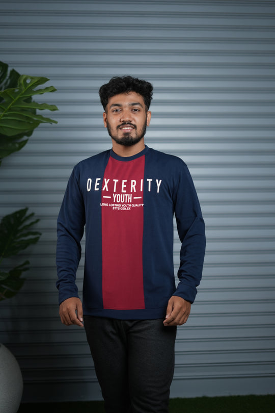 Full Sleeve Round Neck Sweatshirt for Men | Dexterity Youth Print - Navy Blue – 7MAN Men's Fashion India