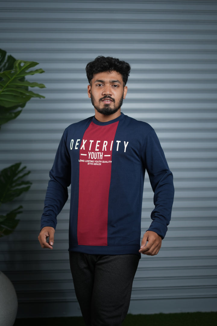 Full Sleeve Round Neck Sweatshirt for Men | Dexterity Youth Print - Navy Blue