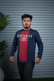 Full Sleeve Round Neck Sweatshirt for Men | Dexterity Youth Print - Navy Blue