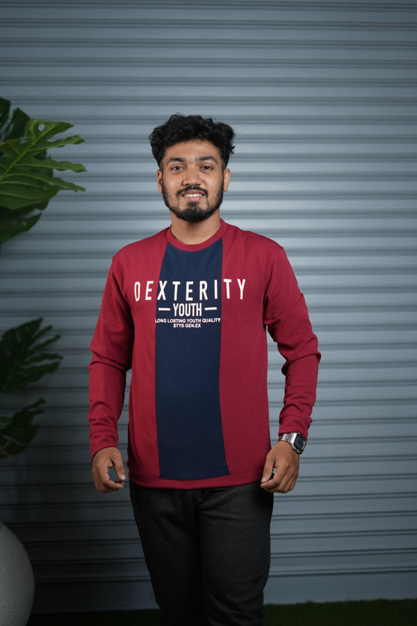 Full Sleeve Round Neck Sweatshirt for Men | Dexterity Youth Print - Red
