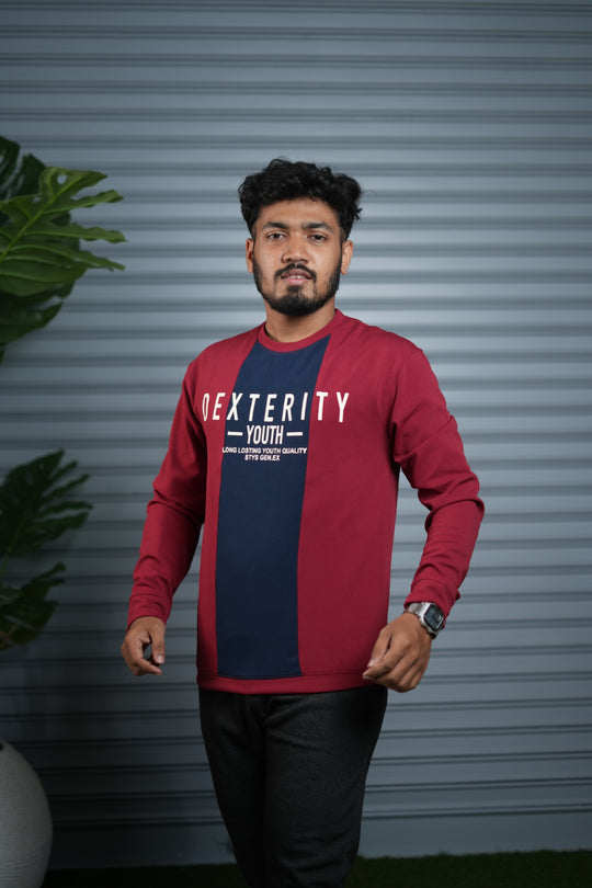 Full Sleeve Round Neck Sweatshirt for Men | Dexterity Youth Print - Red – alternate view – 7MAN India