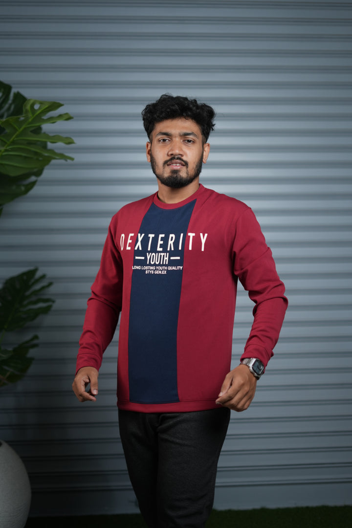 Full Sleeve Round Neck Sweatshirt for Men | Dexterity Youth Print - Red