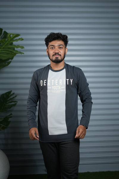 Full Sleeve Round Neck Sweatshirt for Men | Dexterity Youth Print - Grey
