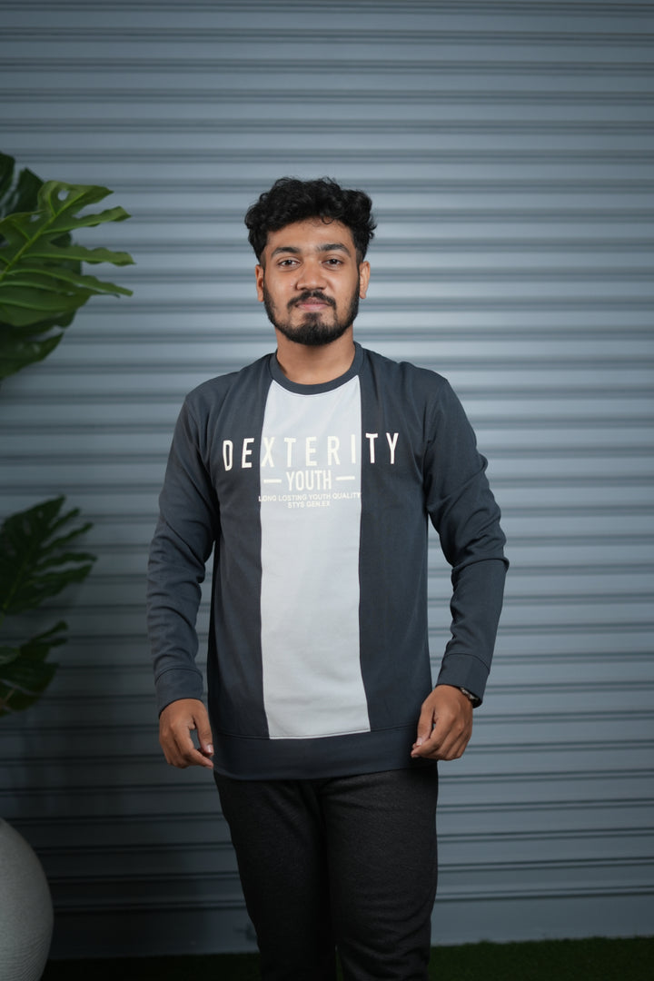 Full Sleeve Round Neck Sweatshirt for Men | Dexterity Youth Print - Grey
