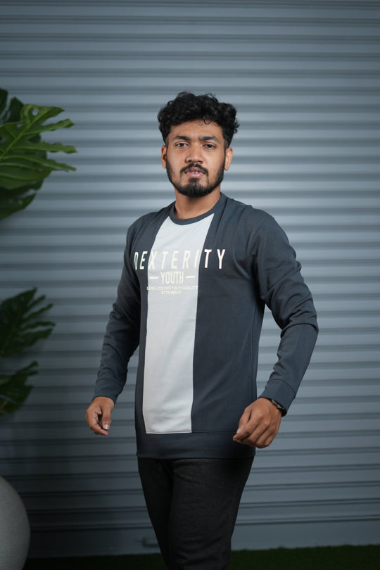 Full Sleeve Round Neck Sweatshirt for Men | Dexterity Youth Print - Grey – alternate view – 7MAN India