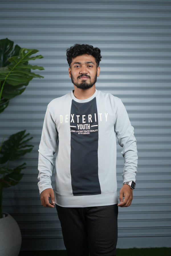 Full Sleeve Round Neck Sweatshirt for Men | Dexterity Youth Print - Ash