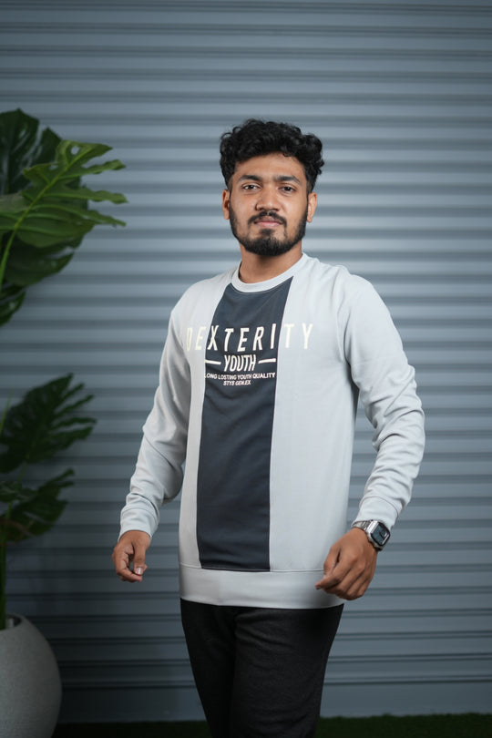 Full Sleeve Round Neck Sweatshirt for Men | Dexterity Youth Print - Ash – alternate view – 7MAN India