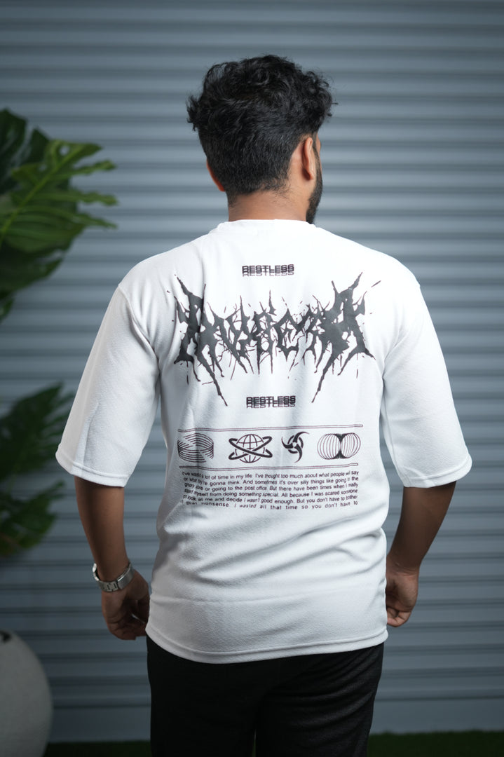 Men's Oversized Graphic T-Shirt | Casual Streetwear Half Sleeve Tee - White