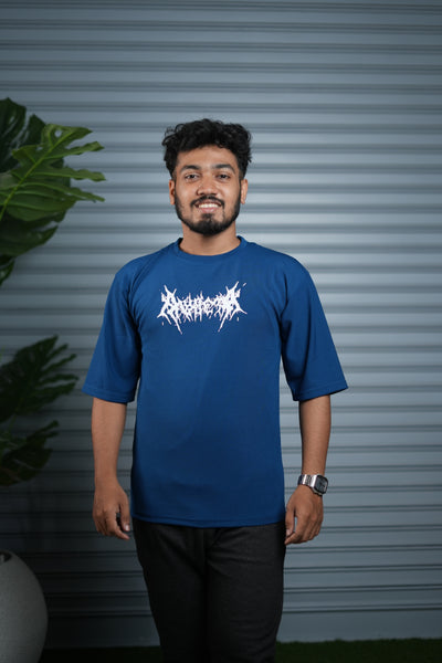 Men's Oversized Graphic T-Shirt | Casual Streetwear Half Sleeve Tee - Petrol Blue