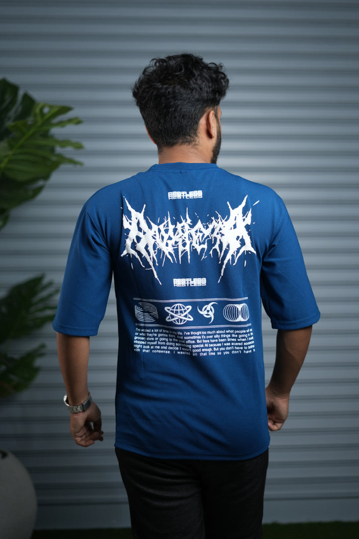 Men's Oversized Graphic T-Shirt | Casual Streetwear Half Sleeve Tee - Petrol Blue