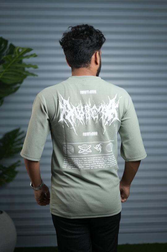 Men's Oversized Graphic T-Shirt | Casual Streetwear Half Sleeve Tee - Pista Green – alternate view – 7MAN India