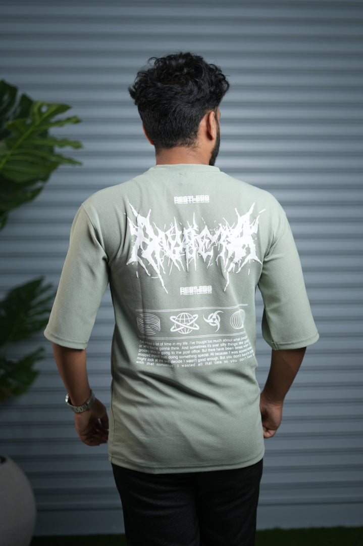 Men's Oversized Graphic T-Shirt | Casual Streetwear Half Sleeve Tee - Pista Green