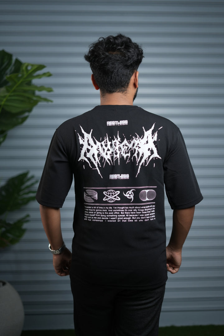 Men's Oversized Graphic T-Shirt | Casual Streetwear Half Sleeve Tee - Black