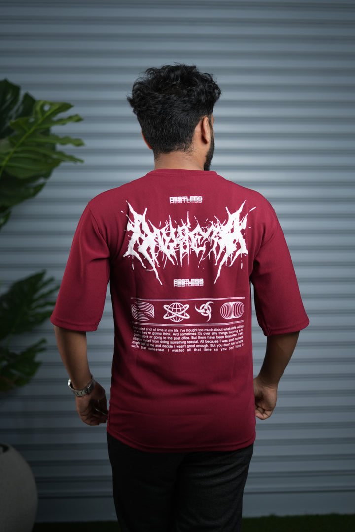 Men's Oversized Graphic T-Shirt | Casual Streetwear Half Sleeve Tee - Maroon
