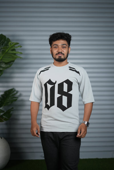 Oversized Round Neck T-Shirt for Men | 08 Printed Casual Wear - Ash