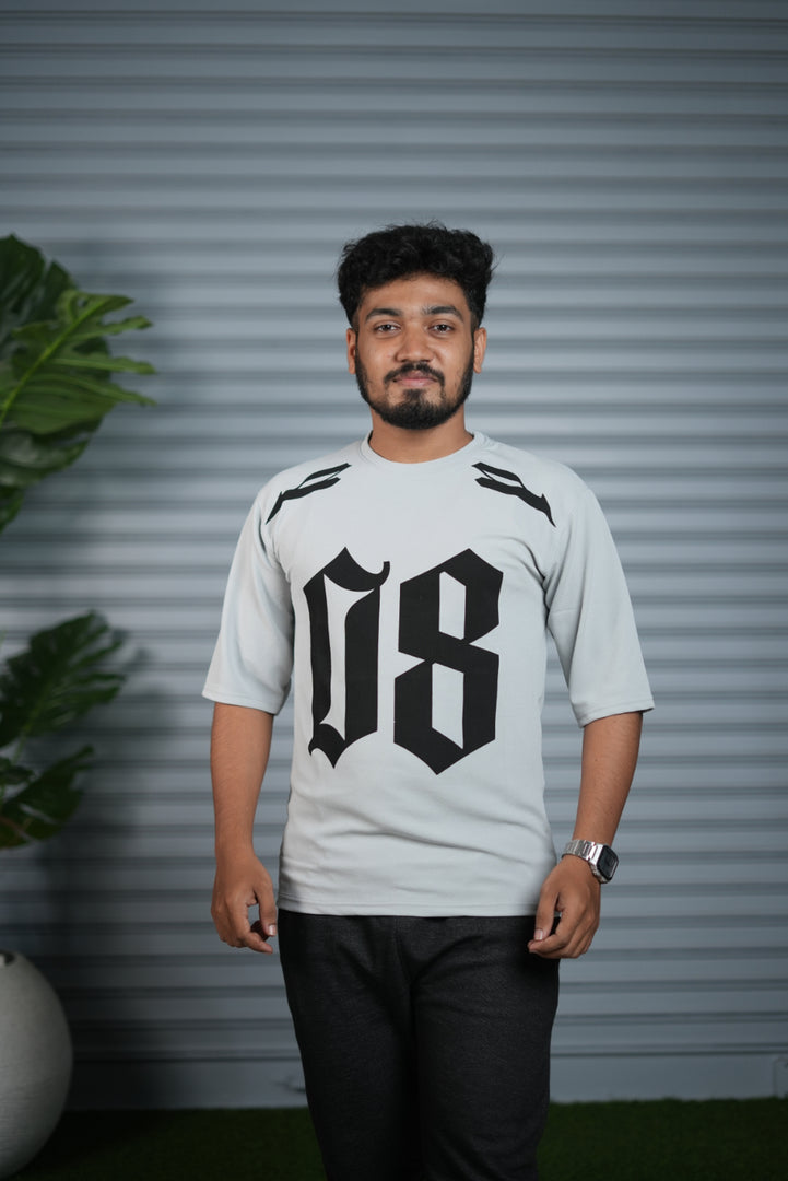 Oversized Round Neck T-Shirt for Men | 08 Printed Casual Wear - Ash