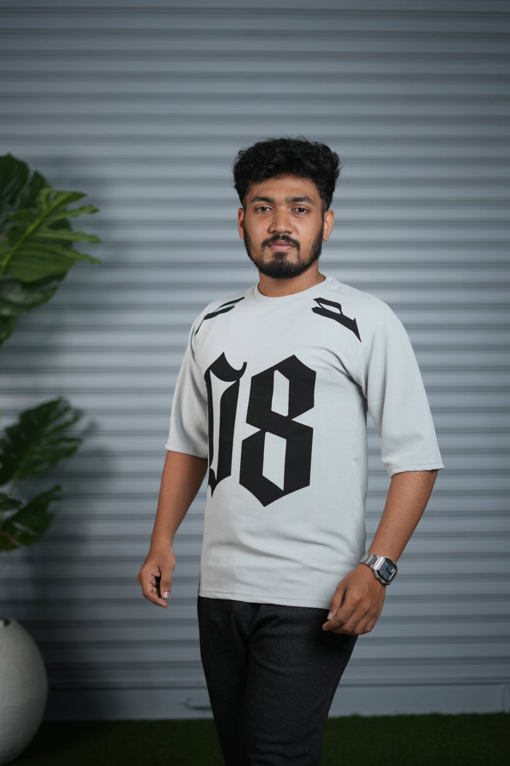 Oversized Round Neck T-Shirt for Men | 08 Printed Casual Wear - Ash