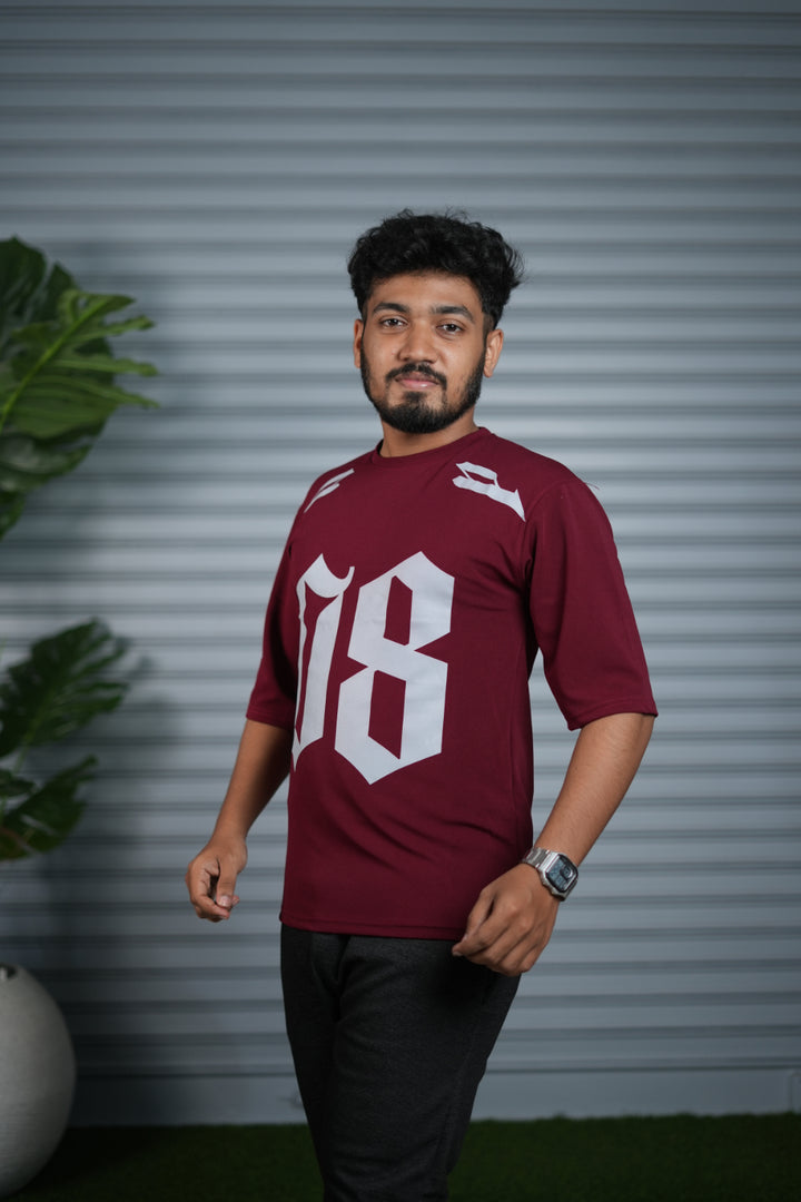 Men's Oversized Graphic T-Shirt | Casual Streetwear Half Sleeve Tee - Maroon