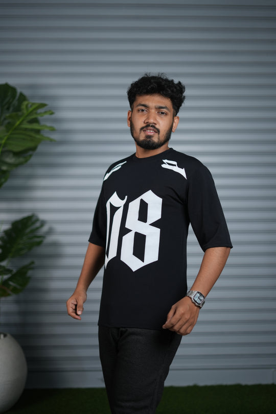 Oversized Round Neck T-Shirt for Men | 08 Printed Casual Wear - Black – alternate view – 7MAN India