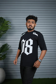 Oversized Round Neck T-Shirt for Men | 08 Printed Casual Wear - Black