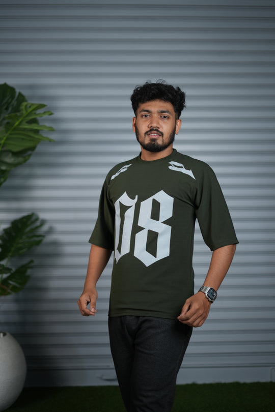 Oversized Round Neck T-Shirt for Men | 08 Printed Casual Wear - Mahendhi Green – alternate view – 7MAN India