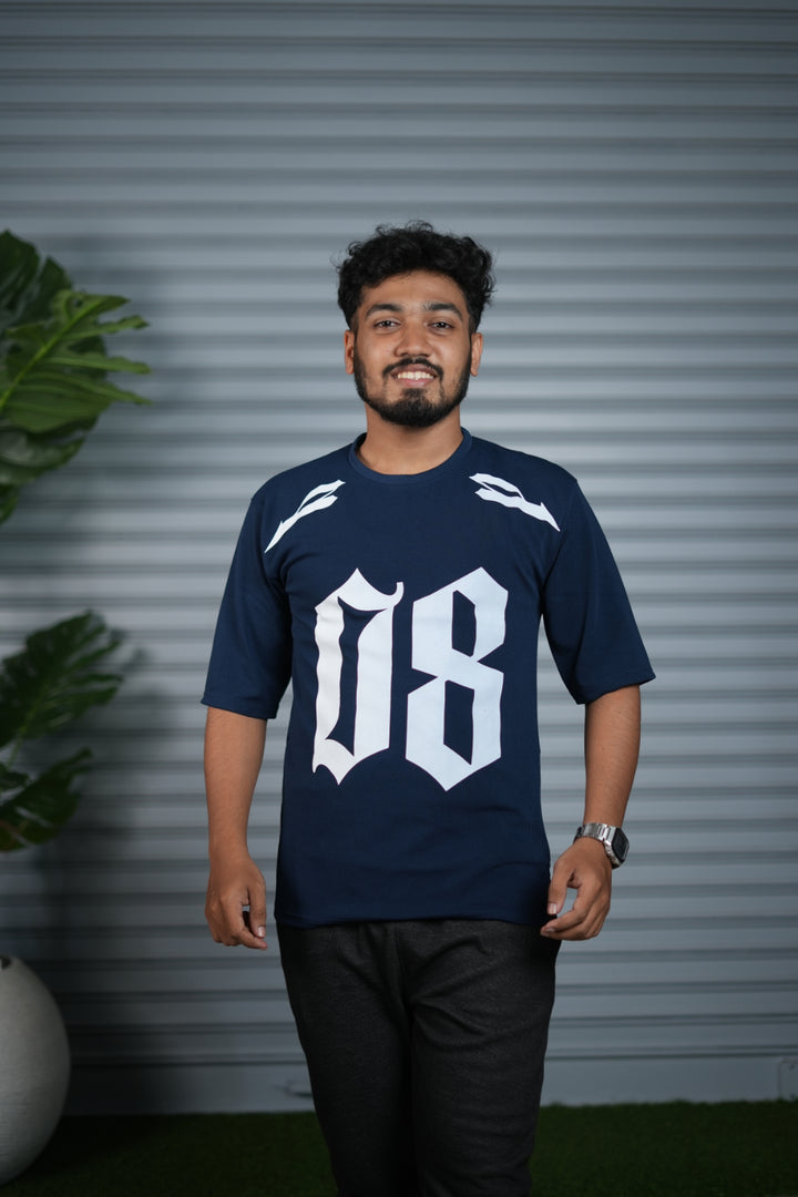 Men's Oversized Graphic T-Shirt | Casual Streetwear Half Sleeve Tee - Navy Blue