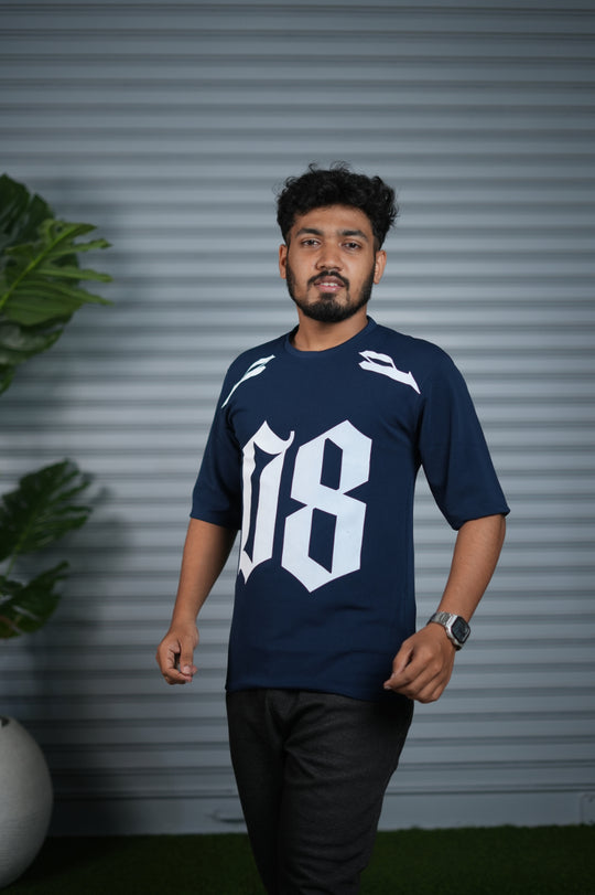 Oversized Round Neck T-Shirt for Men | 08 Printed Casual Wear - Navy Blue – alternate view – 7MAN India