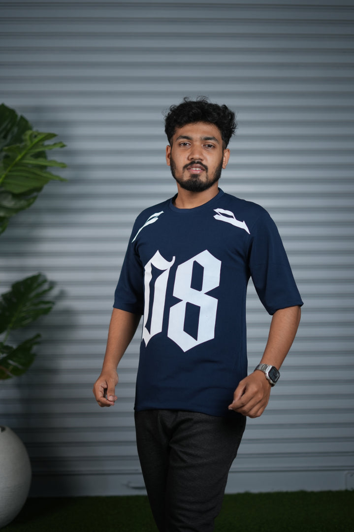 Men's Oversized Graphic T-Shirt | Casual Streetwear Half Sleeve Tee - Navy Blue