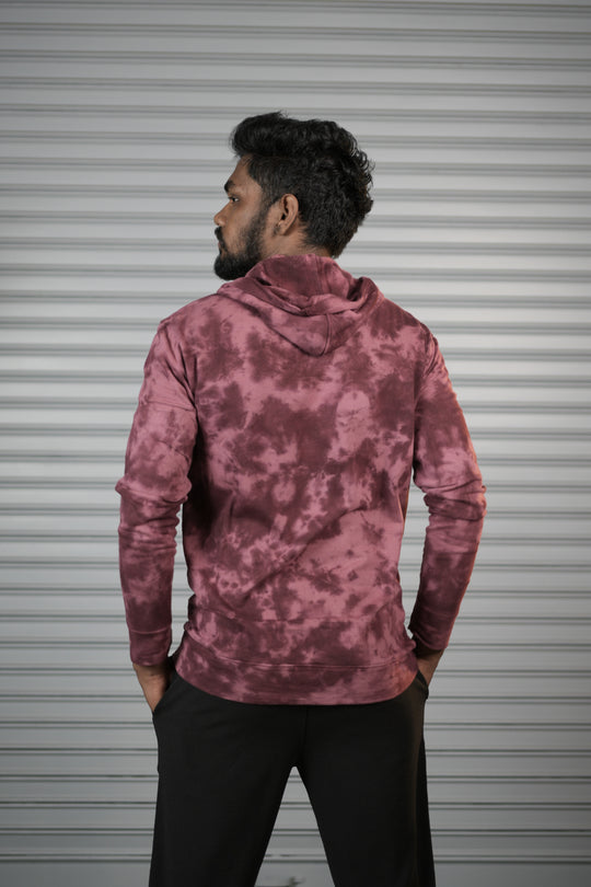 Men's Tie-Dye Hoodie – Premium Full Sleeve Casual Hooded Sweatshirt - Maroon – alternate view – 7MAN India