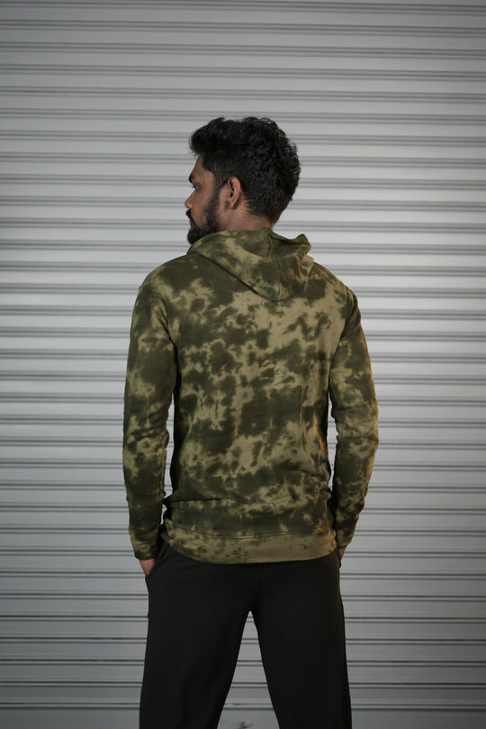 Men's Tie-Dye Hoodie – Premium Full Sleeve Casual Hooded Sweatshirt - Forest Green – alternate view – 7MAN India