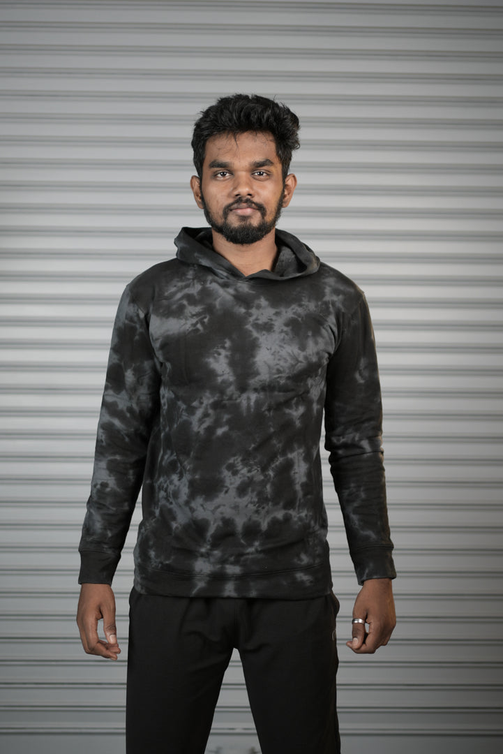 Men's Tie-Dye Hoodie – Premium Full Sleeve Casual Hooded Sweatshirt - Black